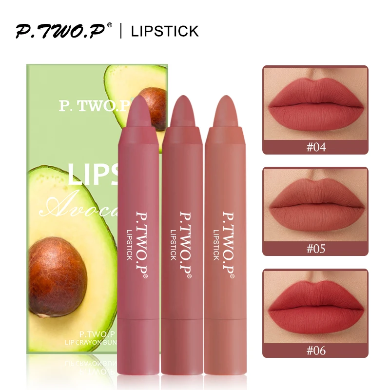 P.TWO.P Matte Lipstick Luxurious Waterproof Silky Finish Long-lasting Crayon Lipstick with 6 Colors