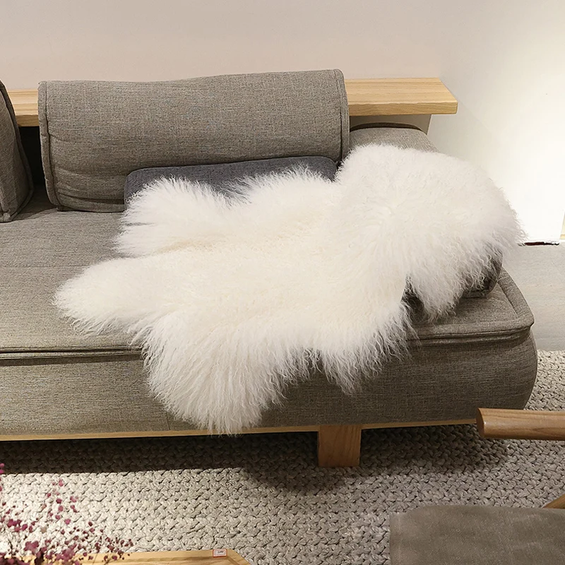 ECO Tanned Soft Fluffy Real Genuine Natural Tibetan Curly Wool Sheepskin Rug For Area Rug Across Armchair