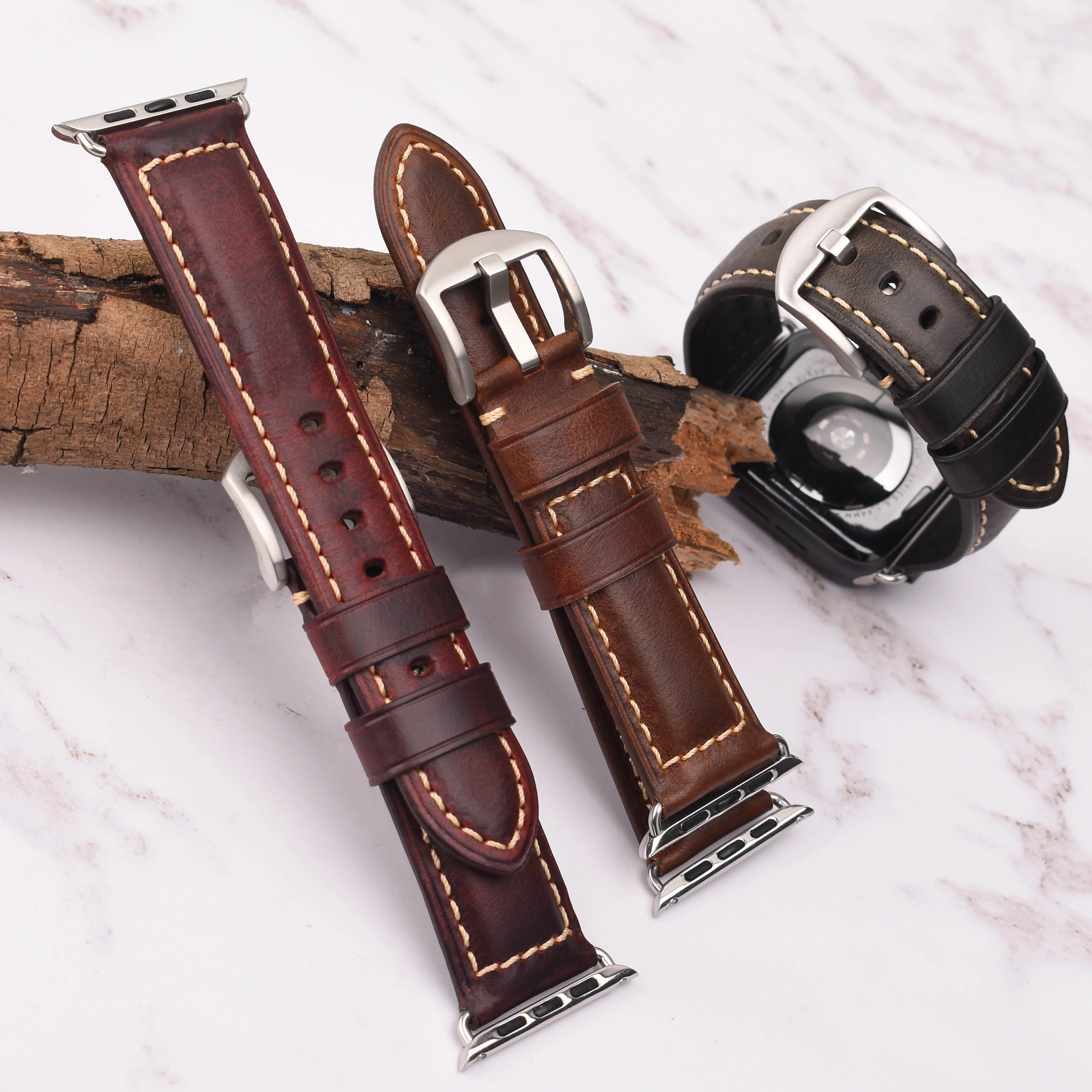 Italy Oil Wax Genuine Leather Luxury Watch Bands for Apple Watch Ultra Band 38mm 40mm 41mm 42mm 44mm 45mm 49mm SE 8 7 6 5 4 3 2