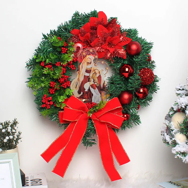 11.8 Inches Christmas Wreath For Front Door Ornament Wall Artificial Pine Garland for Party Decor