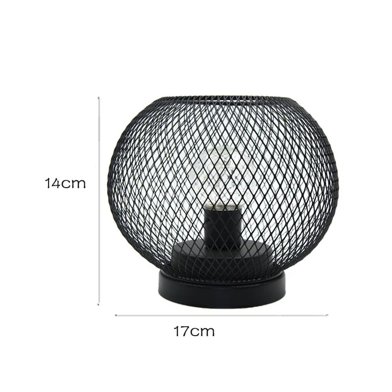 New Design Round Shape Welded Wire Mesh LED Night Lamps Battery Powered Wrought Iron Cordless Decorative Table Lights
