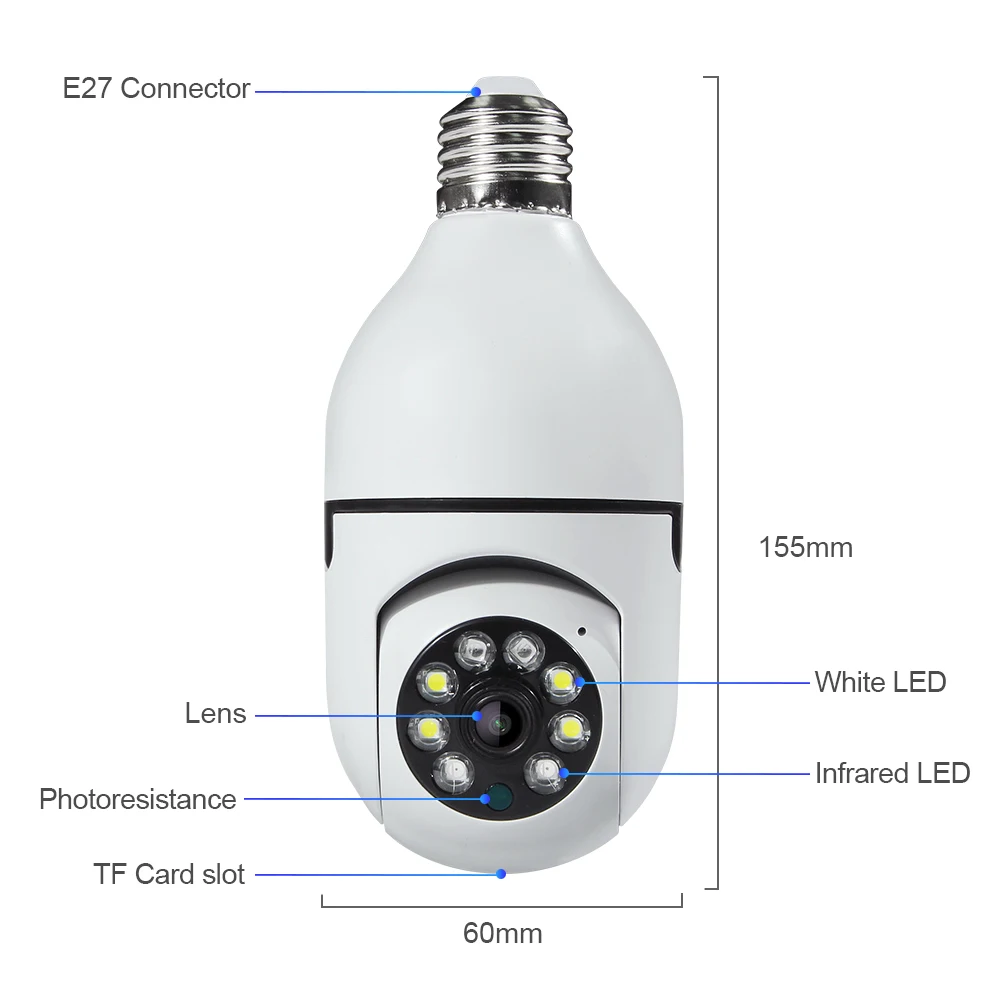 EDUP 5MP Indoor Security Smart Bulb Wifi Body Camera Panoramic 360 Degree Wireless Wifi Light Bulb Camera Home Security Camera