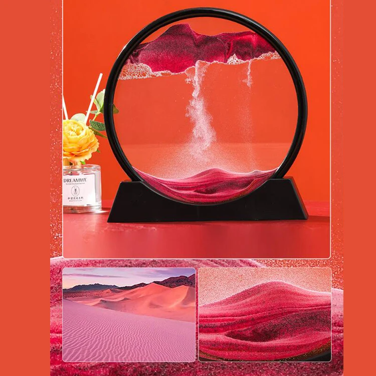 Moving Sand Art Picture Sandscapes Round Glass 3D Deep Sea Sand Art for Adult Kid Desktop Art Toys Home Office Work Decor