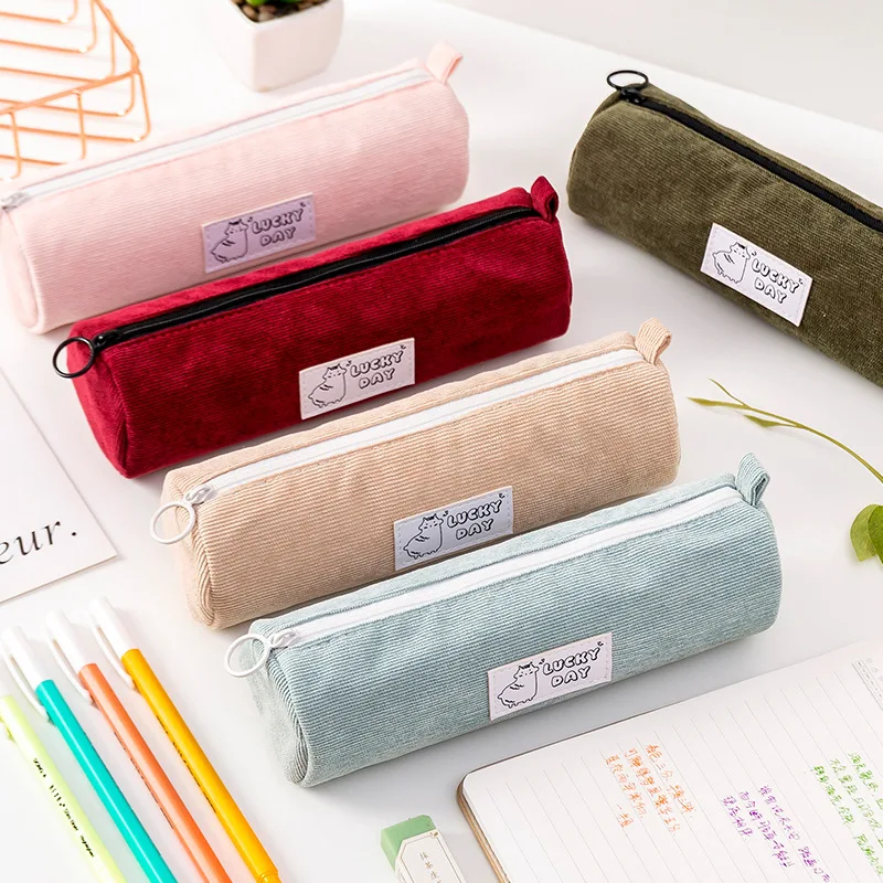 Korean art corduroy pen bag ins web celebrity creative simple pencil box students storage bag stationery bags pencil case
