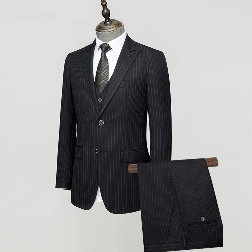 New bump collar single-breasted striped two-piece business professional breathable comfortable best man groom suit 7333