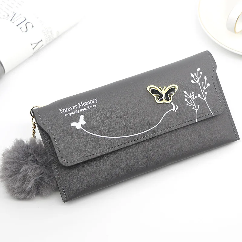 Custom Women Wallet Designer Solid Color Long Slim Card Holder Money Clutch Bag butterfly Buckle Lady Leather Wallet For Women