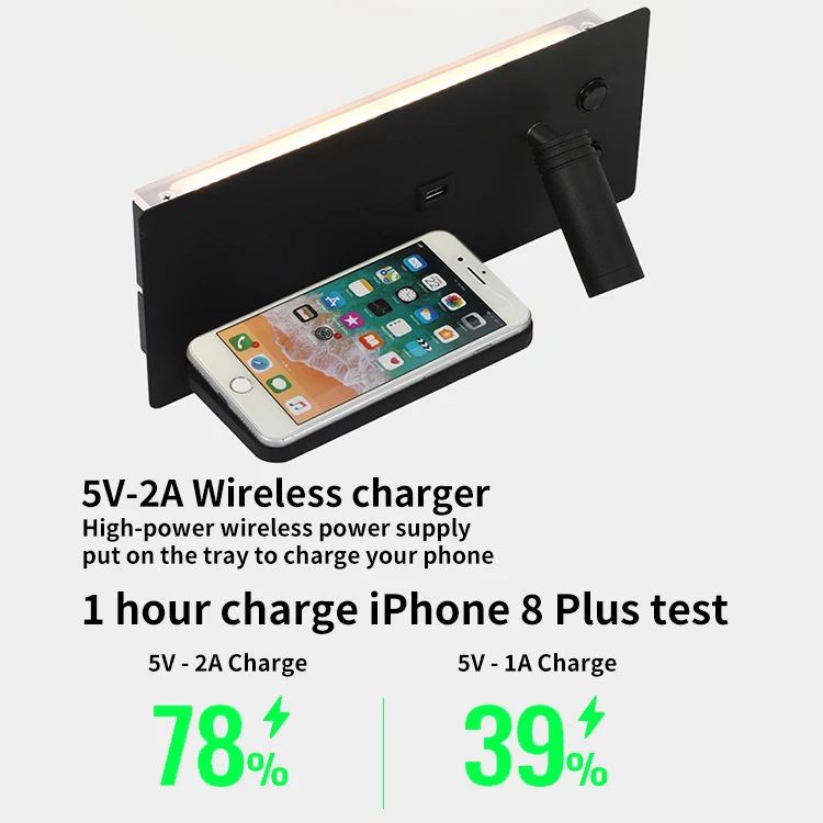 Bedroom wall lamp ON OFF switch wooden wall lamps wireless charger  USB port reading wall lamp