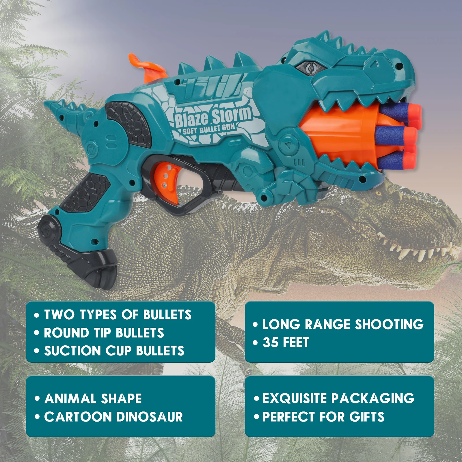 Wholesale Children Shooting Game Plastic Dinosaur EVA Soft Bullet Gun Toys Dino Blaster with 20 Soft Foam Darts for boys