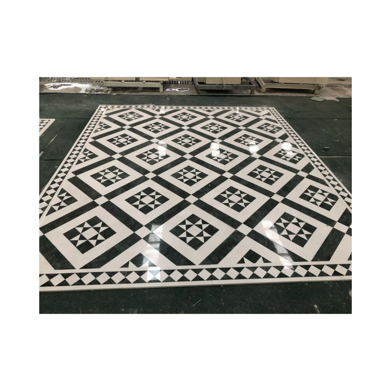 Thassos White Marble and Green Marble Stone  Waterjet Medallions Floor Tiles for Luxury Villa Decoration