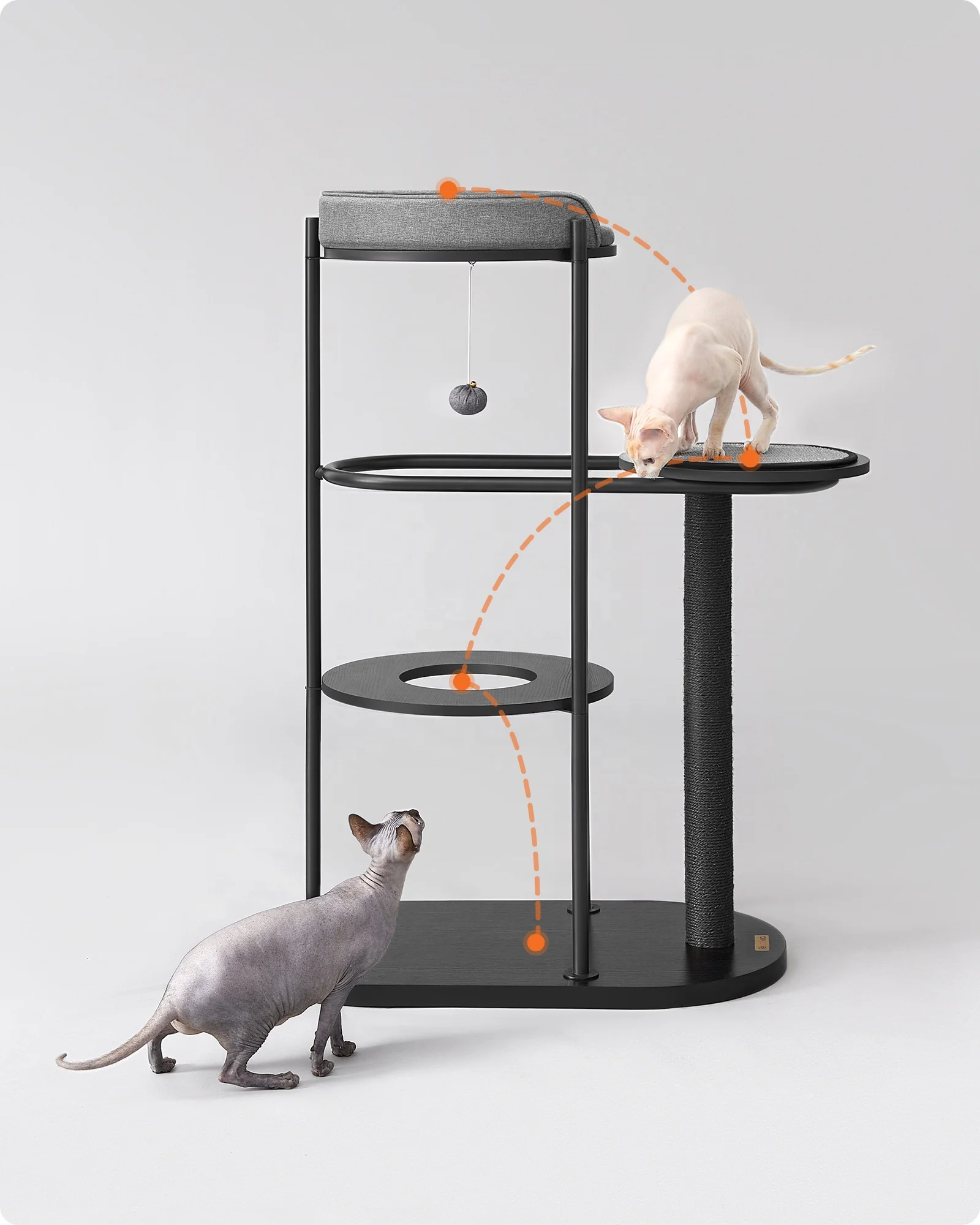 Feandrea Multi-level Cat Tree Tower Furniture Luxury Cat Scratcher Post Modern Cat Tree with Hanging Cotton-Linen Ball