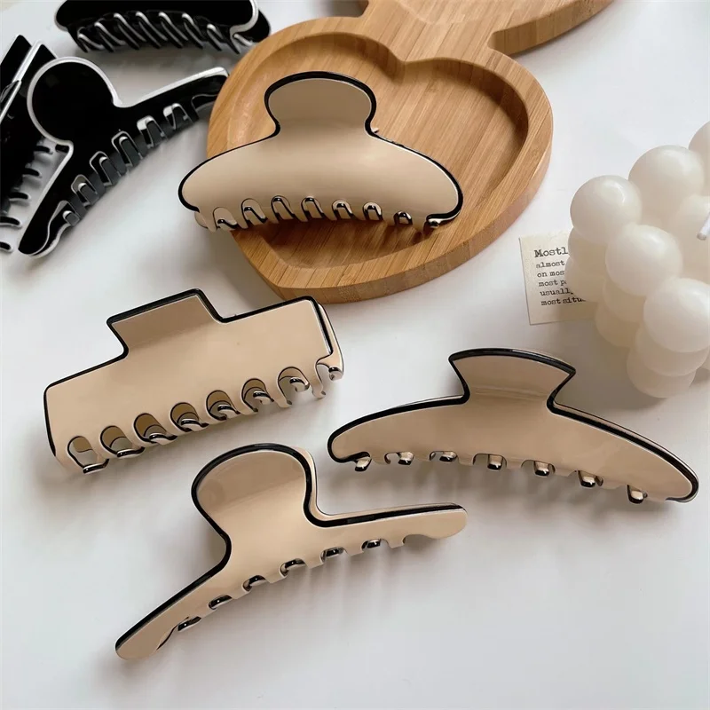 New French Retro Large Solid Color Acetate Hair Claw Clip High Quality Geometric Hair Accessories For Elegance Woman