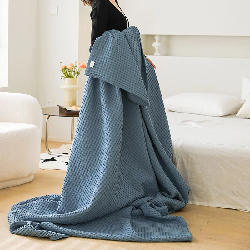 2023 New Waffle Gauze Cotton Towel Quilt Soft Breathable Leisure Blanket Multifunctional Four Seasons Cover Blanket