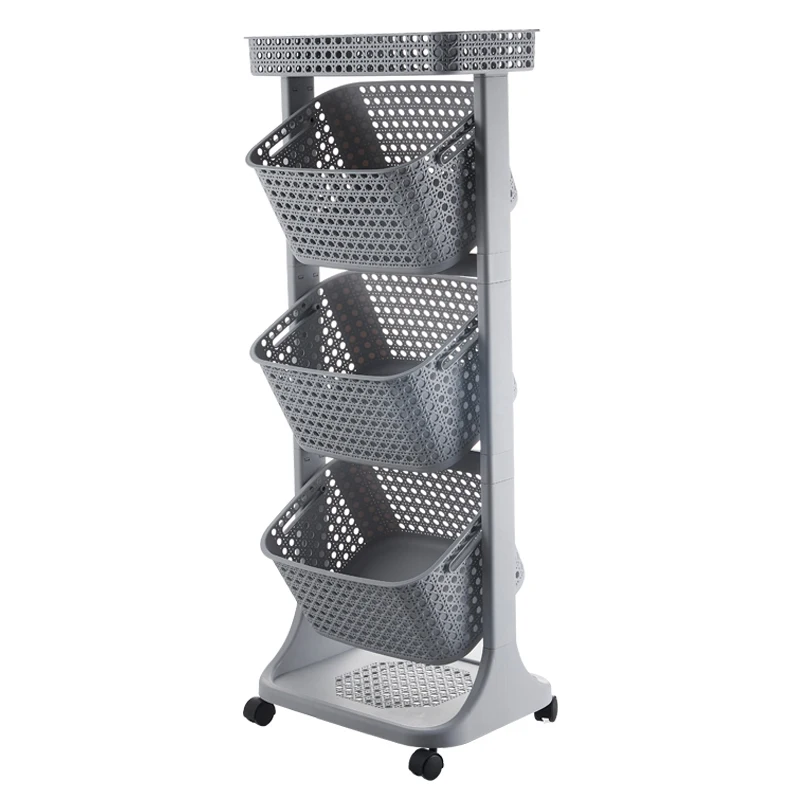 3 Tiers Versatile Plastic Laundry Basket Cart with Wheels Clothing Bin Toy Basket Snack Organizer Decorative Laundry Hamper