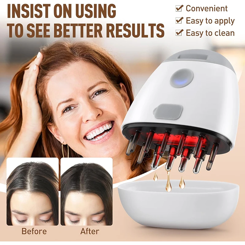 Portable Electric Vibrate Hair Oil Applicator with Red Light Hair Growth Scalp Massager Comb