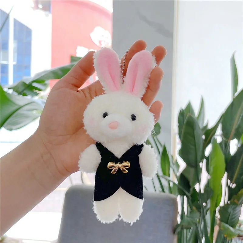 soft cute powder blusher bear pendant plush keychain mini teddy bear dog key ring bag key chain stuffed rabbit toys