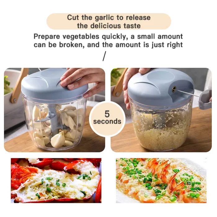 Small Kitchen Food Processor Plastic Pull-Rope Vegetable Cutter Garlic Mash Fruit Puree Cooking Machine Pepper Stirring Feature