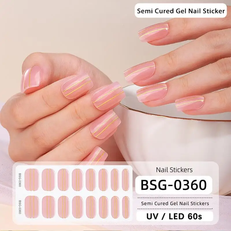 Real nail polish plastic strip stickers semi cured framing uv Lamp nail art sticker glitter gel sticker machine made OEM ODM