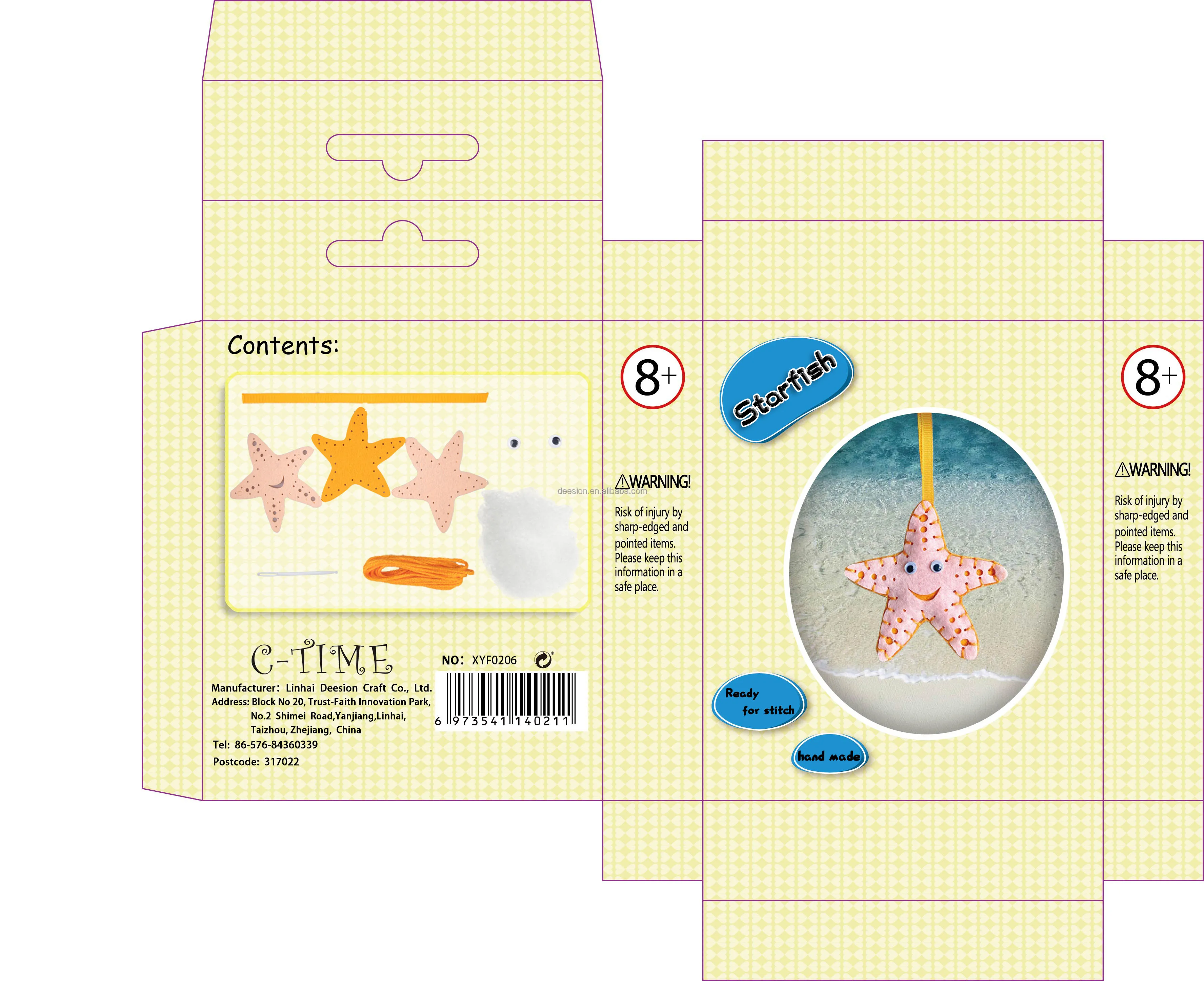 Factory direct felt DIY sewing kit sea star with plastic needle easy to sew birthday gift keychain for boy and girl fun holiday