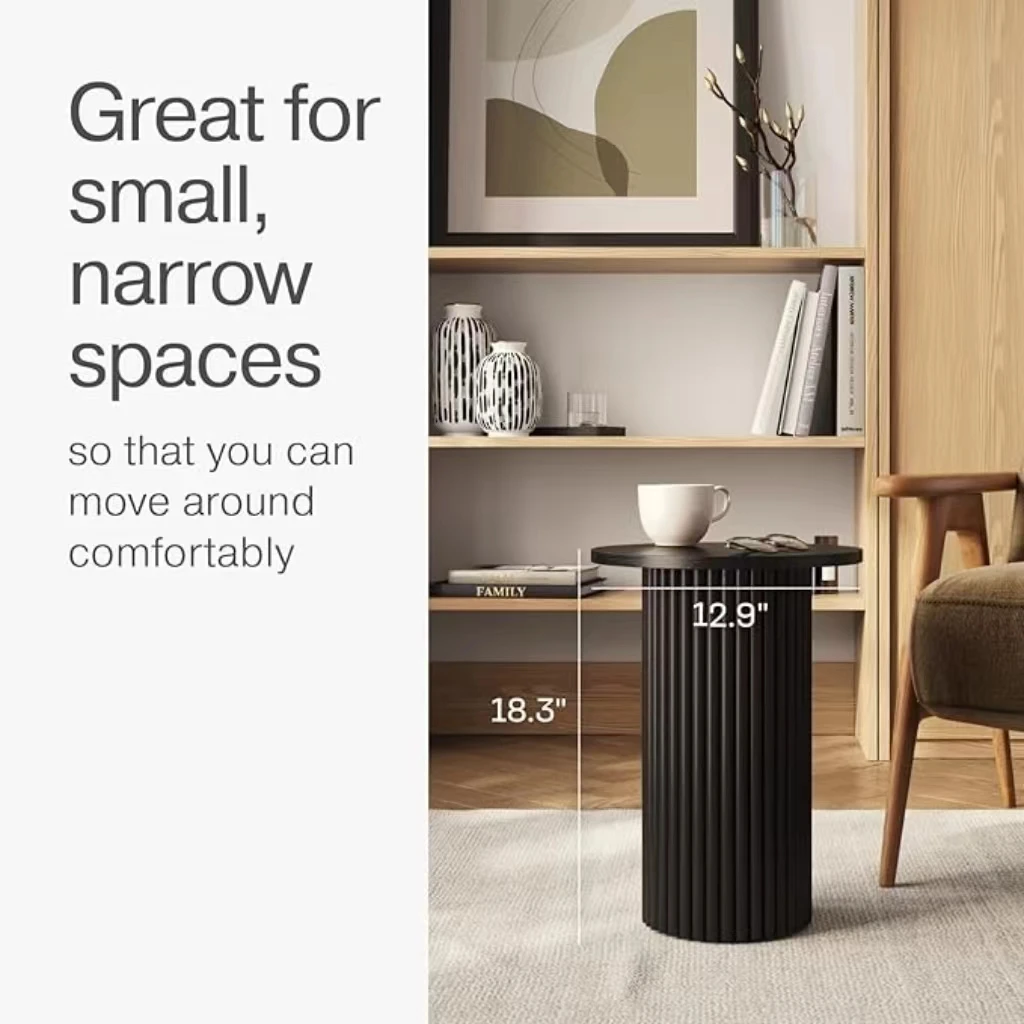 2024 Small Wooden Round End Table with a Solid Oak Base and Wood Veneer Top