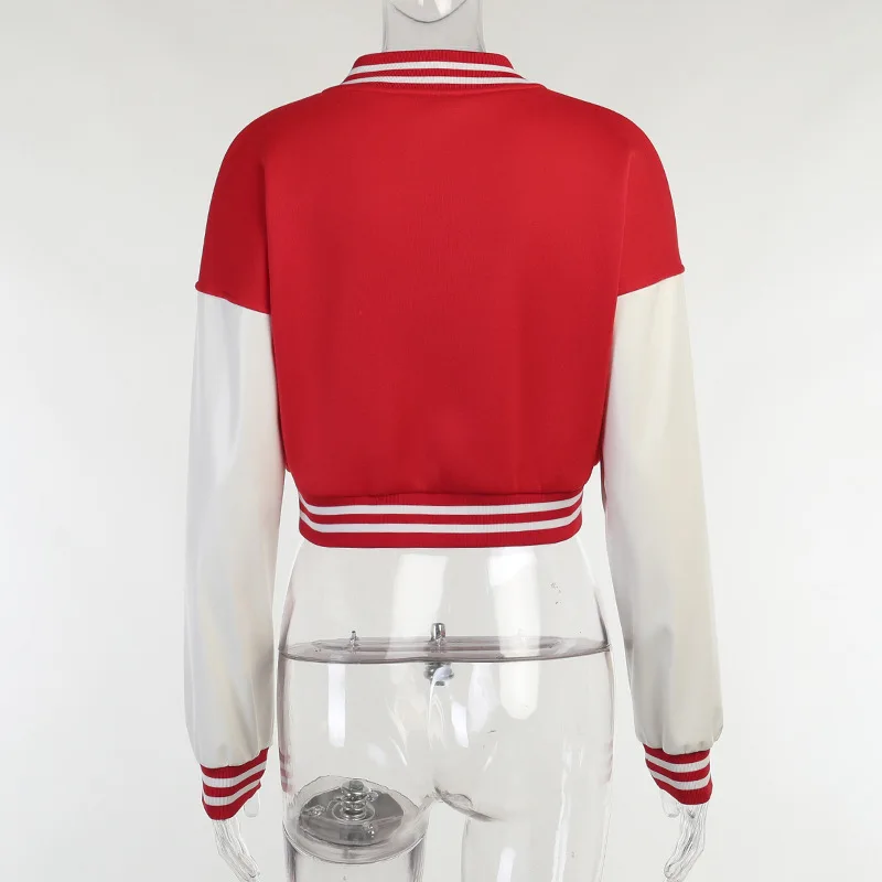 Cotton leather sleeves cropped letterman varsity jacket women custom patch fall baseball varisty wholesale for