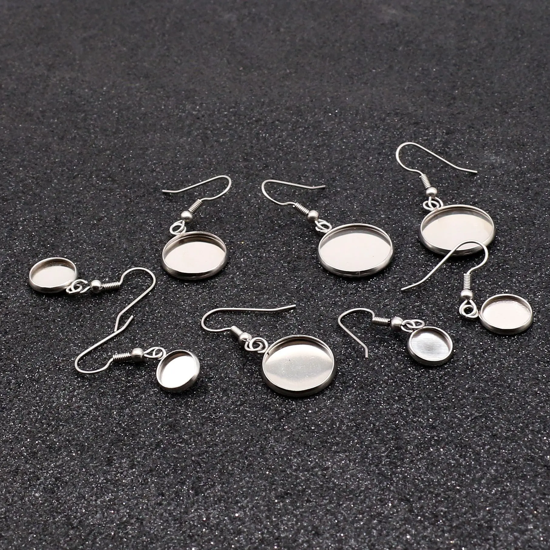 Stainless Steel Earring Base Pendant Earring Round Blank Bezel Pendant Tray Cabochon Settings Earring Hooks for Jewellery Making