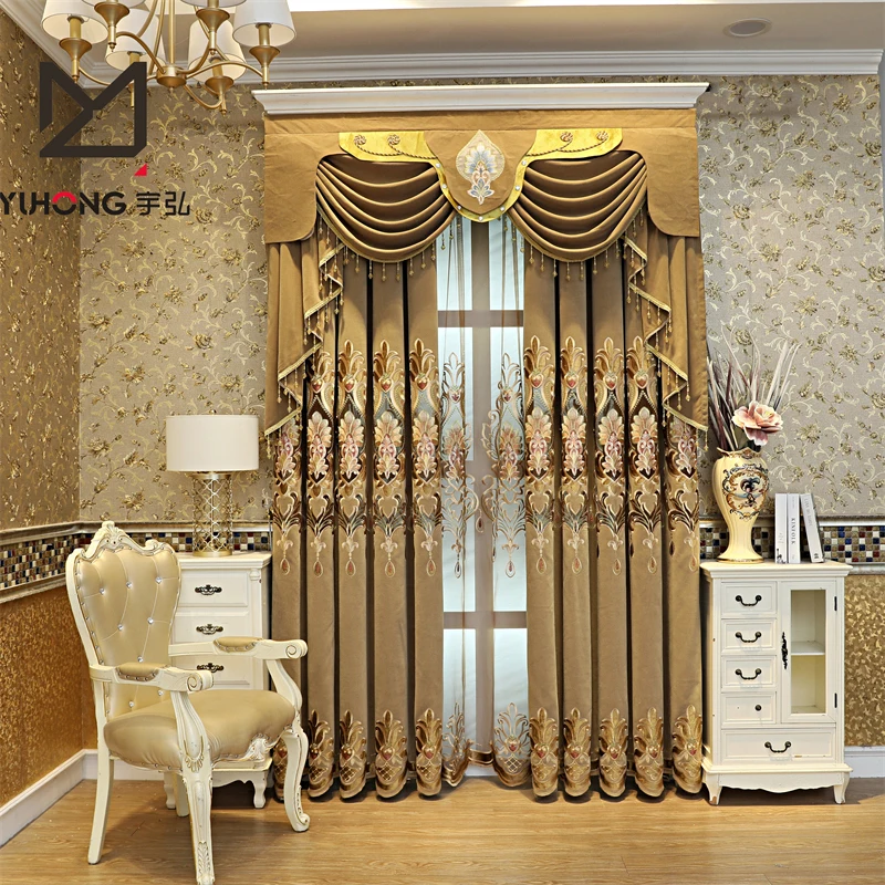 Luxury European style jacquard fabric curtain with valance