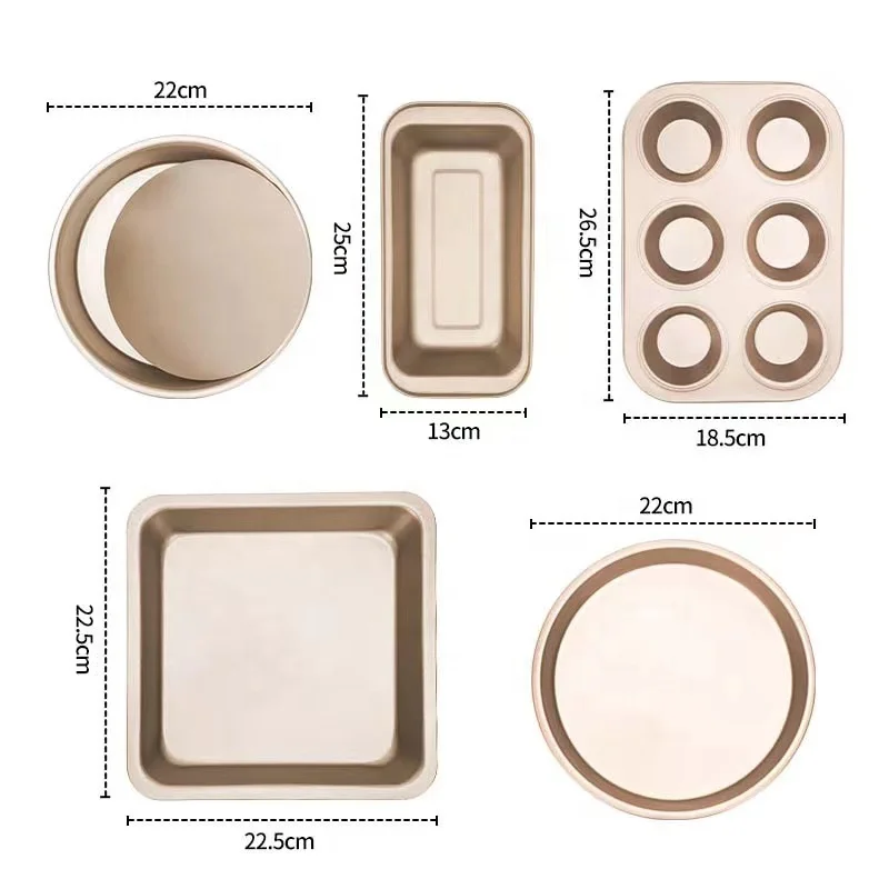 5Pcs  Hot Sale Non Stick Carbon Steel Cake Bread Mold Baking Pan Bakeware Set