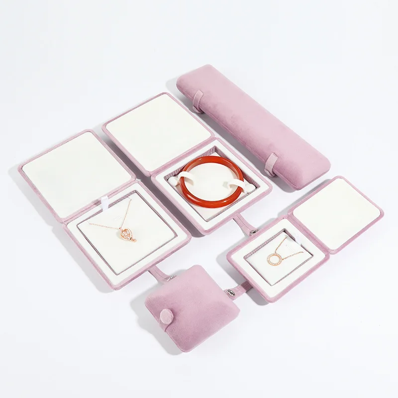 Velvet Jewelry Storage Box Button Buckle Pearl Necklace Earring Bracelet Packaging Jewelry Gift Box