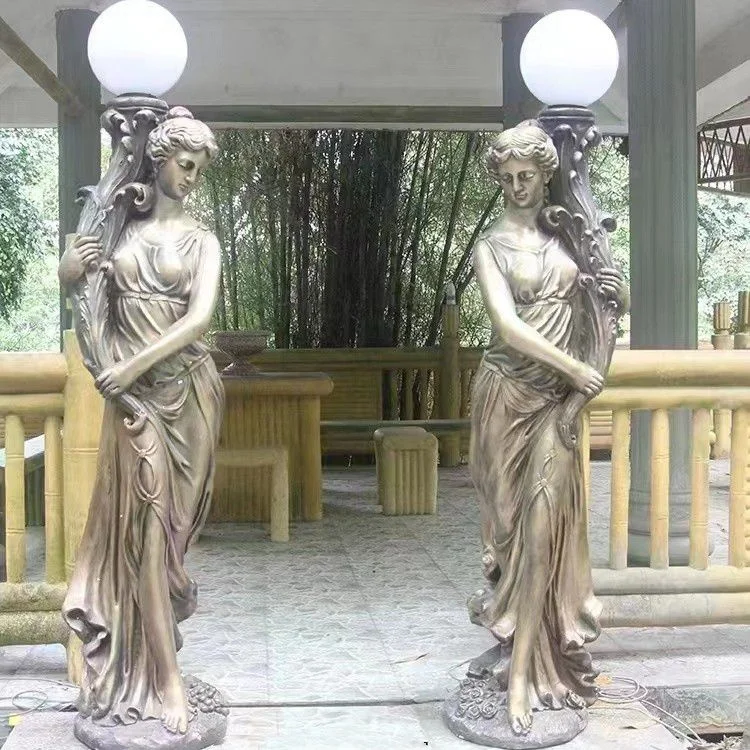 Garden Decorative Antique Women Bronze Statue Lamp For Sale
