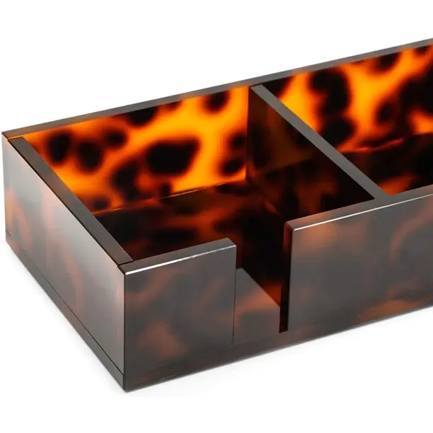 Bespoke Lucite tortoise Pattern Tray Tortoise Shell Acrylic Desk Organizer Sticky Note Holder with 3 Compartments