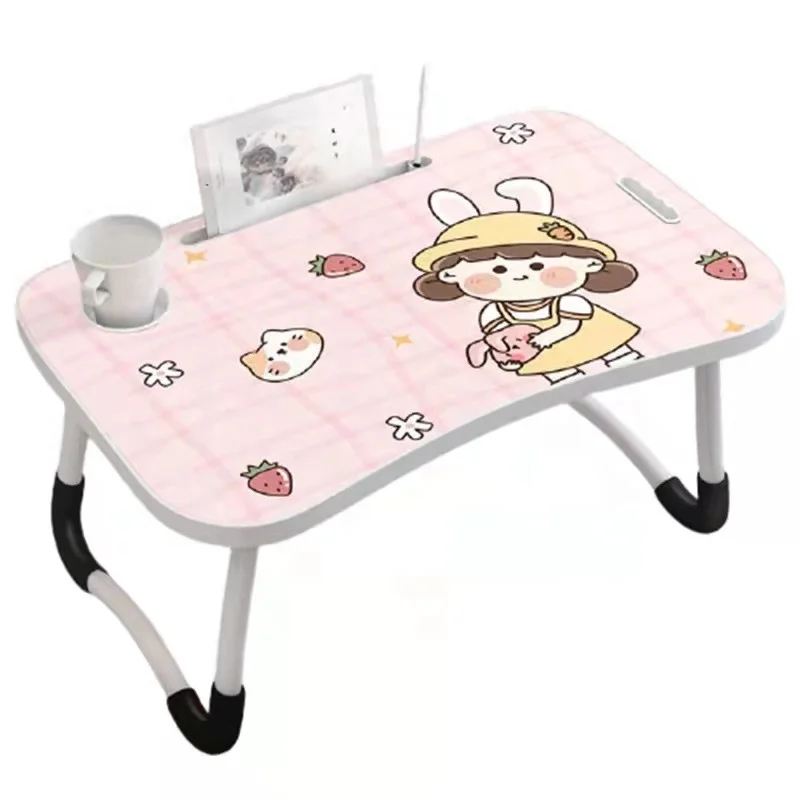 Hot sale Children Desk laptop folding table with cartoon top phone slot and cup holder