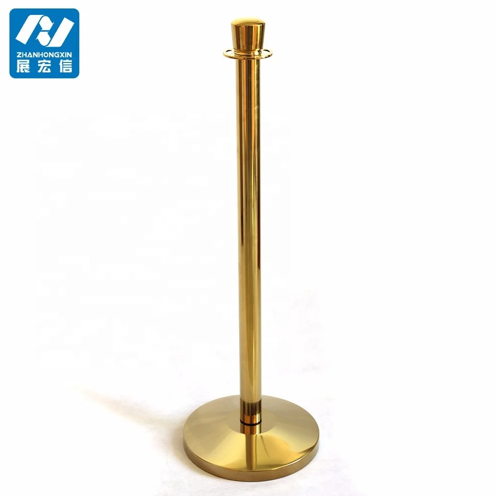 Gold Crown/Ball/Flat rope queue way barrier with cone base