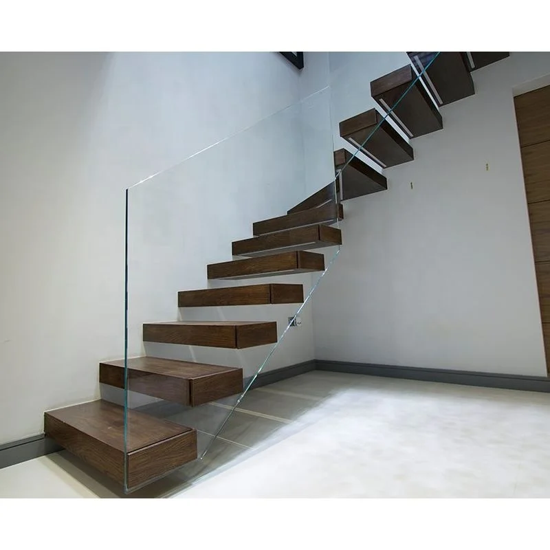 ACE Customized  Indoor floating Staircase Design for Houses Modern Carbon Steel Mono Beam Oak Wood Tread Stairs
