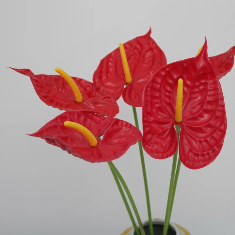 TCF artificial anthurium factory wholesale single plastic stem red white pu anthurium ornamental plant flower arrangements decor
