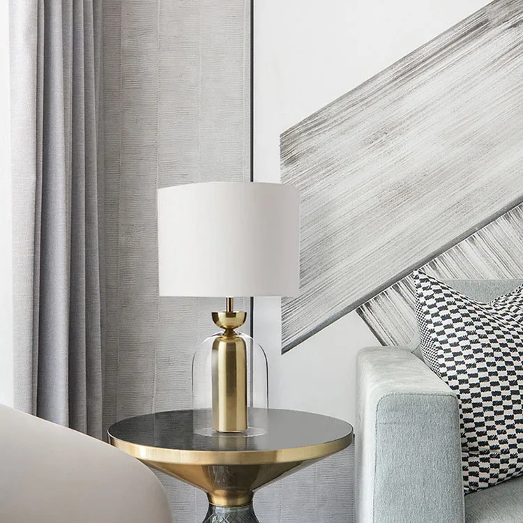 Fashionable simple household table lamp 2023 golden metal glass design hotel decorative table lamp With white fabric lampshade