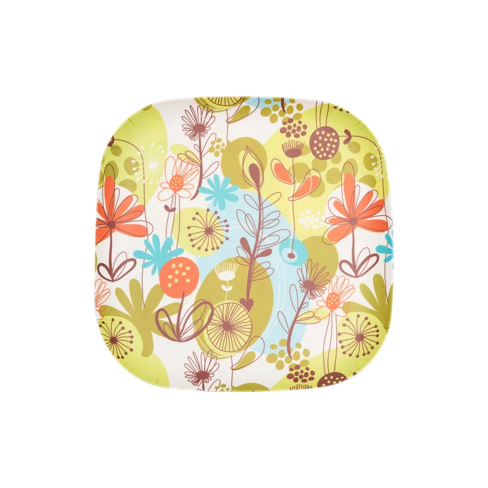 
Factory wholesale custom bamboo fiber square plate environmental protection material creative pattern nut plate 