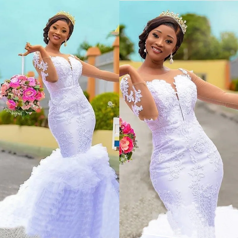 bridal 2023 luxury crystal beaded boat nec wedding dresses with long sleeves and high neck mermaid wedding dress with sleeves