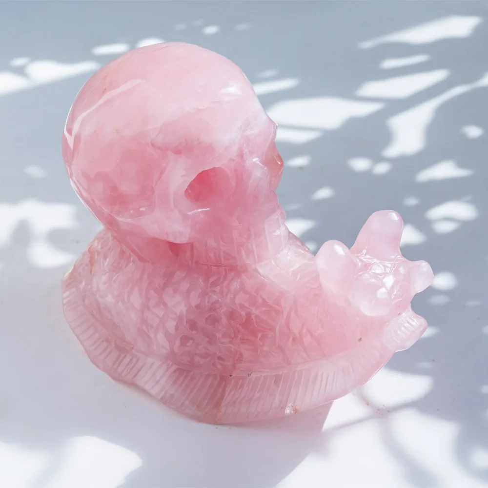 Wholesale natural healing stone hand carved rose quartz snail crystal animal skulls folk crafts for home decoration