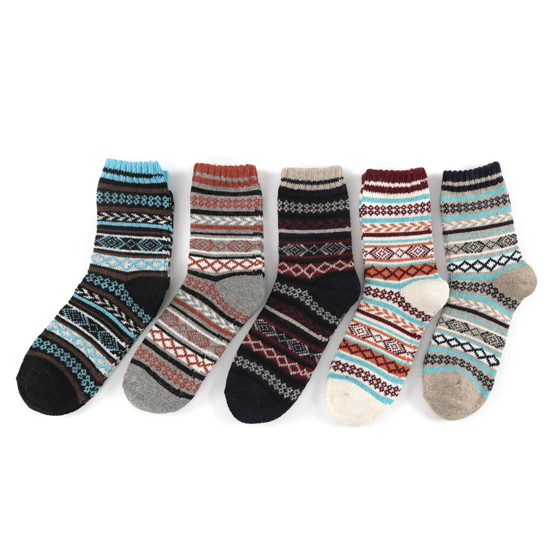 Fashion design vintage custom thick knitted winter fluffy stripe wool women winter warm socks