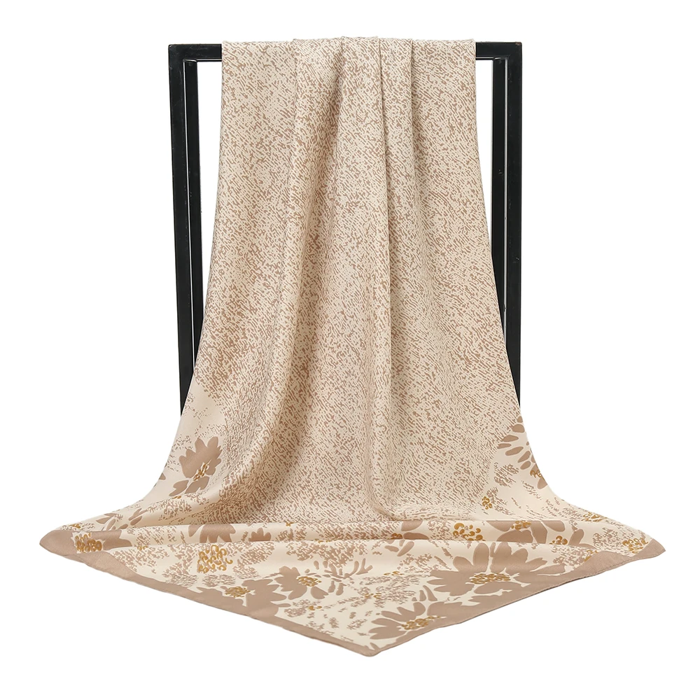 Hot Sale Muslim Women Fancy Hairband Printed Flower Slant Stripe Bandana Satin Silk Square Scarf Shawls