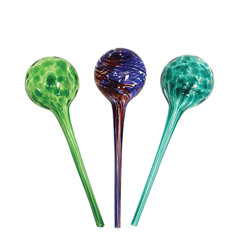 Watering Globe Set Colorful Hand-blown Glass Plant Watering System Vacation Self Watering Spikes