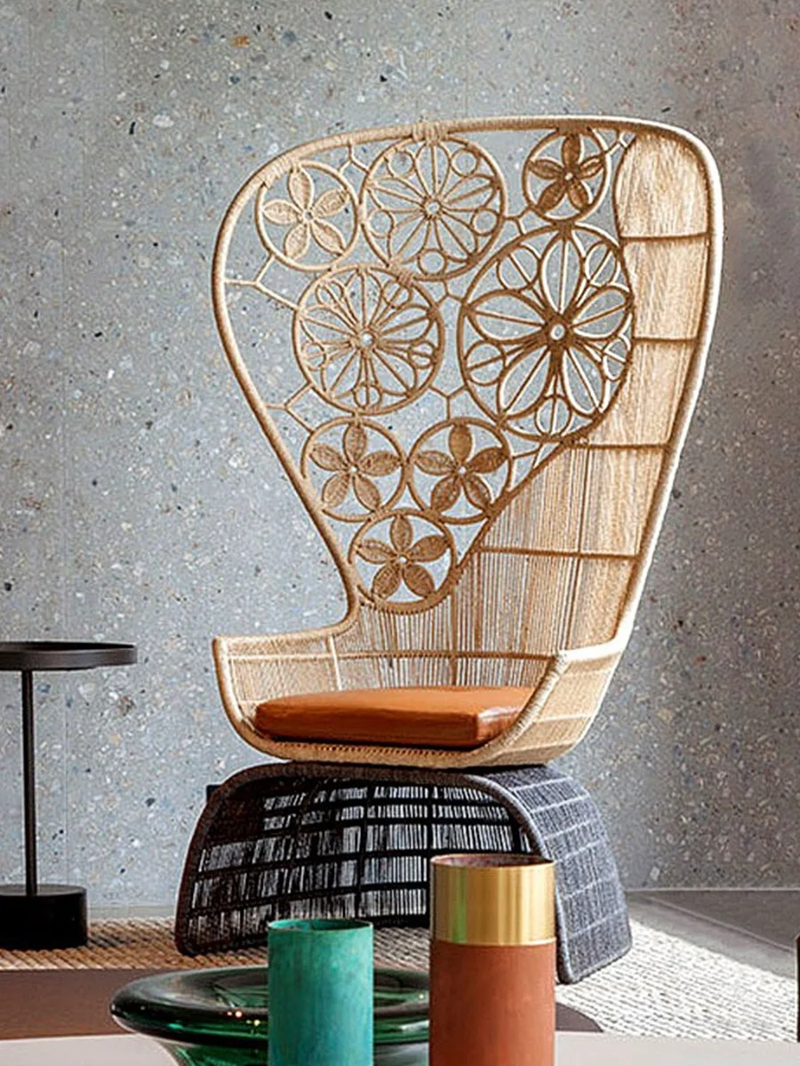 Outdoor Garden Furniture Hotel Villa Pool Rattan Rope Chair Outdoor Round Leisure  Chaise Lounge High Back Wicker Rattan Chairs