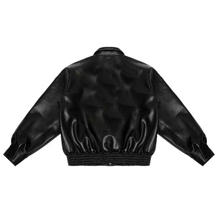 Custom embroidery logo men leather jacket baseball bomber Short stand-up collar PU leather varsity jacket for men