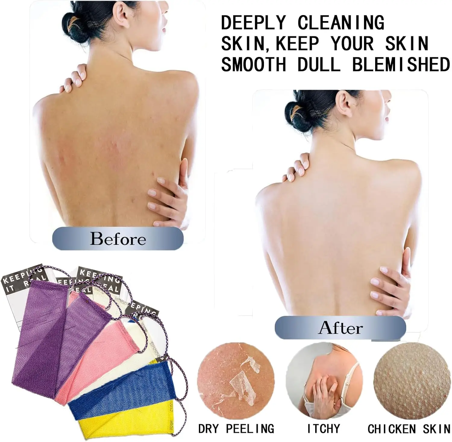 Wholesale Skin Exfoliating Back Long Nylon Mesh African Body Net Scrubbing Bath Shower Sponge