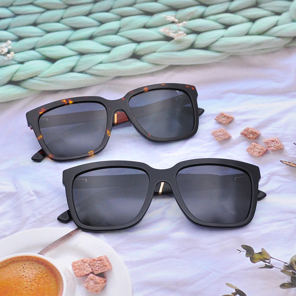 Wooden arms with acetate tips new square fashionable acetate men sunglasses