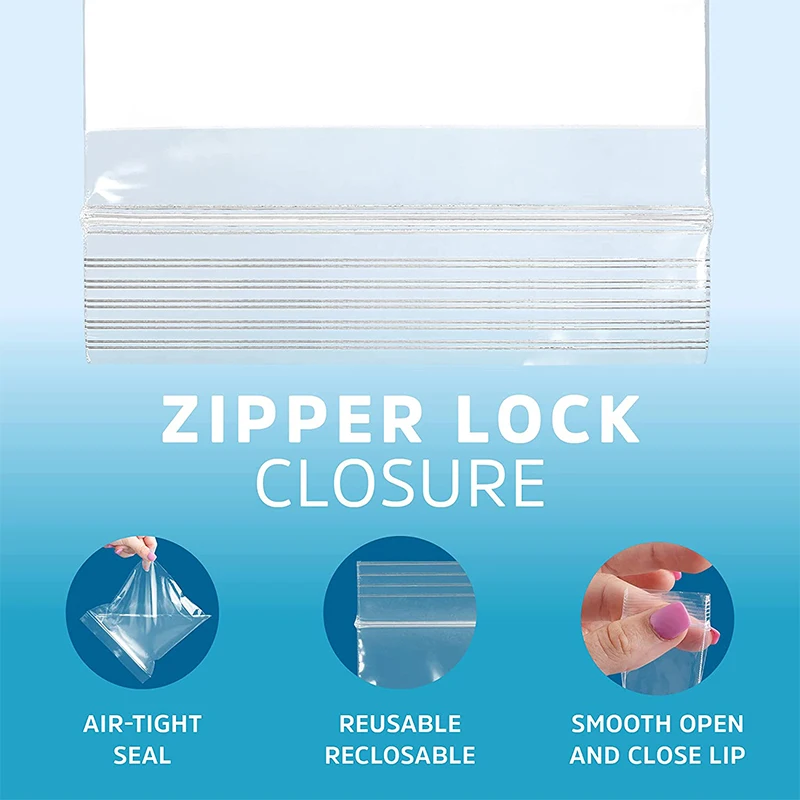 Food Grade Clear 2 mil Thick Poly Bag PE Plastic Small Zip Bags With White Block For Storage