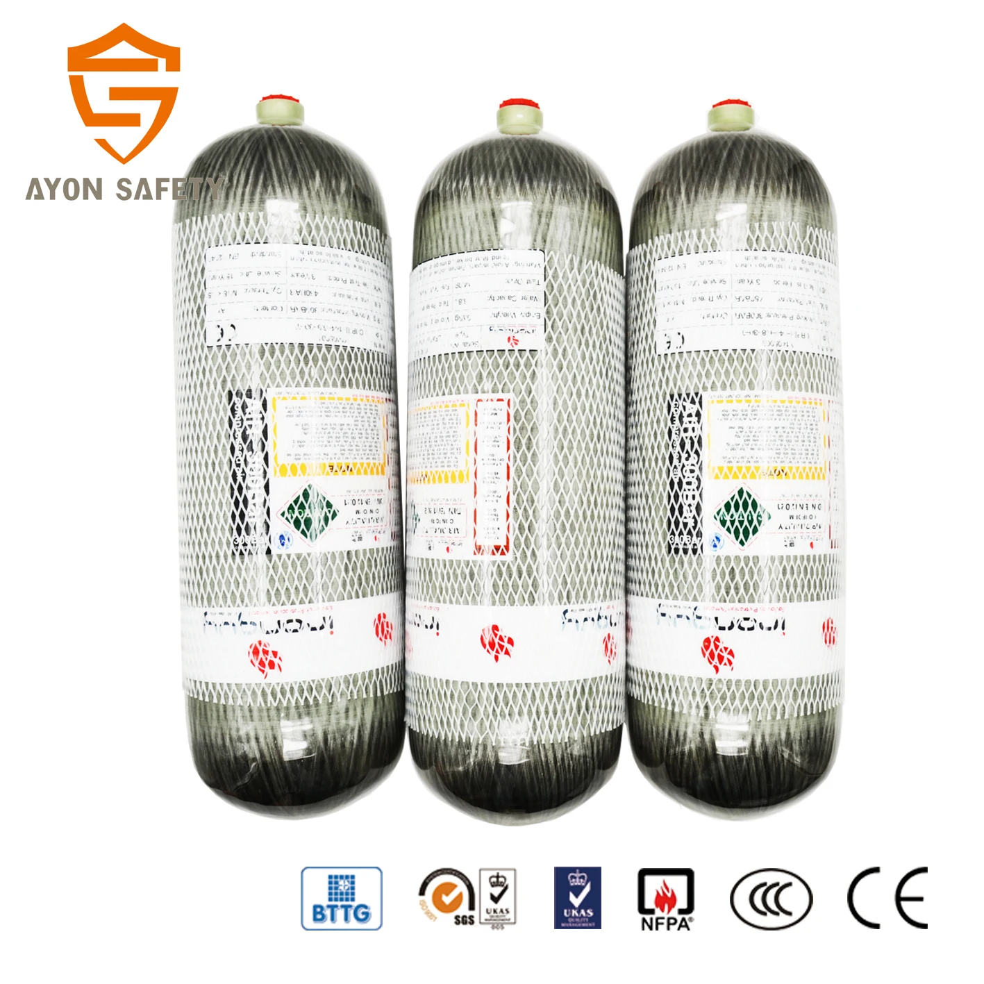 Carbon Fiber Cylinder Composite Material Tank SCUBA TANK CE Hot Sale High Pressure 300bar 6.8L Shanghai Oxygen 30M Pa EN STD