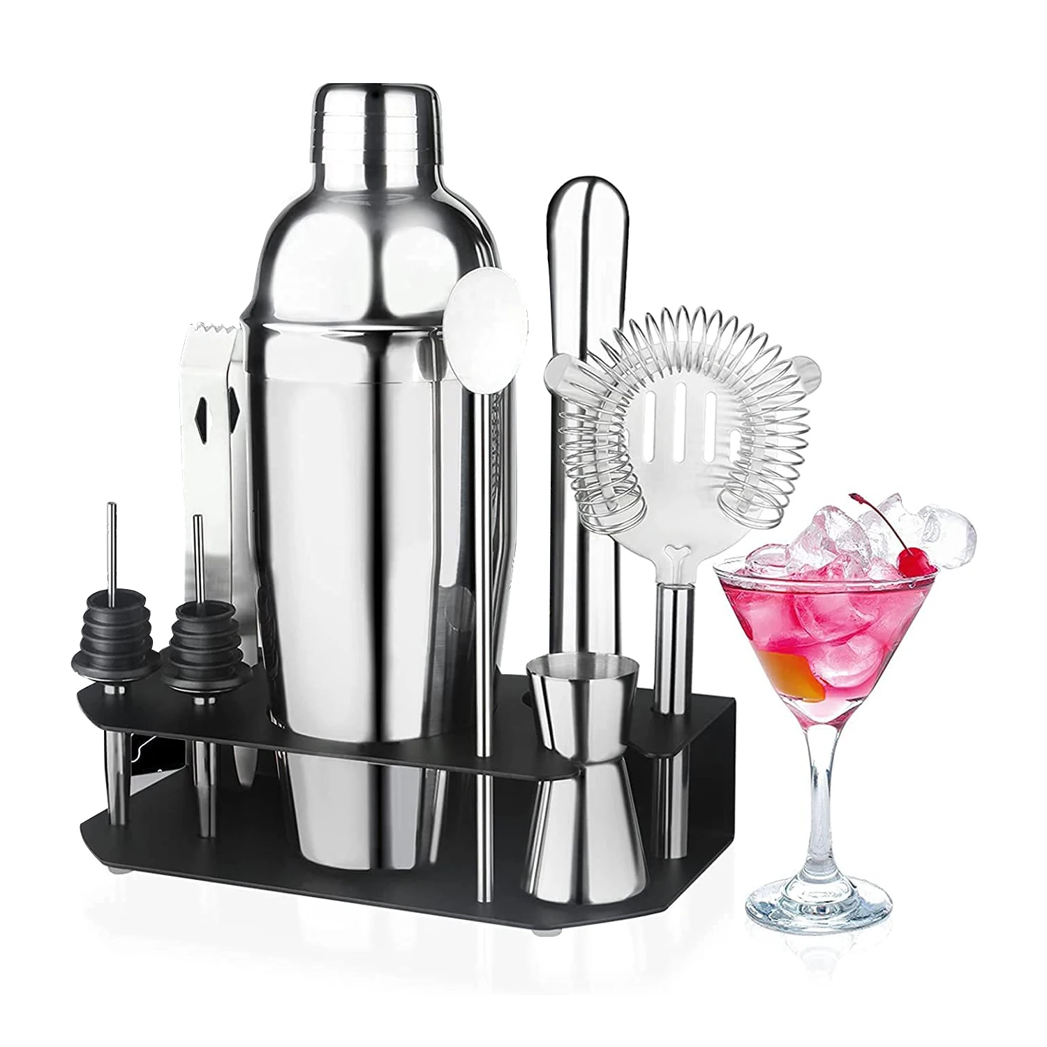 Оптовая продажа набор для смешивания бармена из нержавеющей стали с подставкой аксессуаров бара смешанные Коктейльные шейкеры дома вечеринки