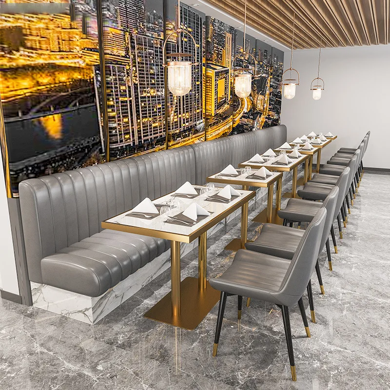 Commercial Furniture Restaurant Cafe Furniture Cafe Leather Bench Booth Sofa Artificial Stone Table And Chairs set