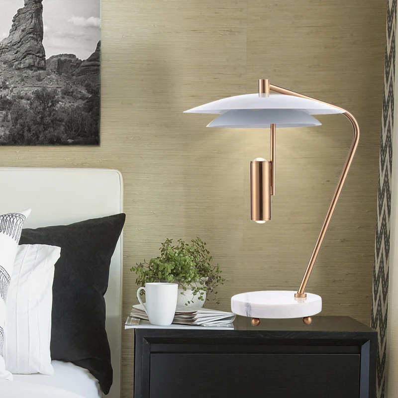 Modern Home Bed Side Iron & Marble Table Led Reading Lamp For Bedroom